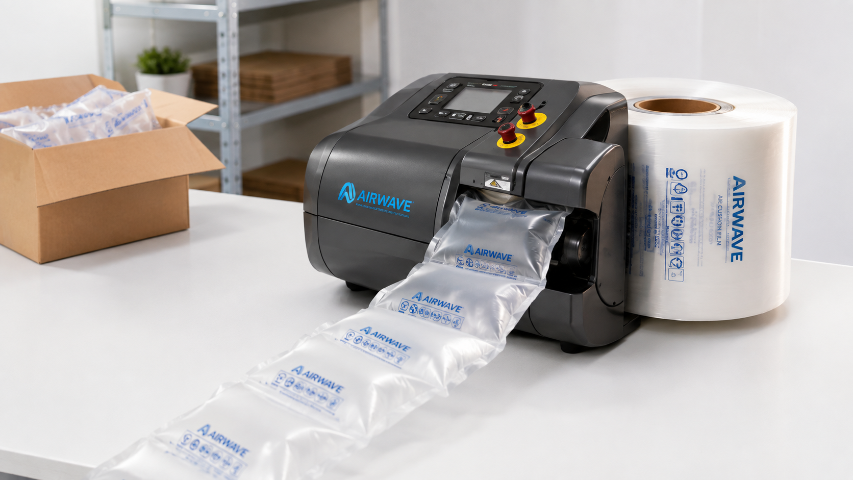 AirWave air cushion packaging system producing protective packaging at a pack station